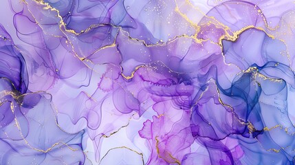Ethereal Abstract Artwork with Purple Alcohol Ink, Golden Cracks, and Soft Pastel Tones - A Visual Symphony of Fluid Movement and Color Fusion.