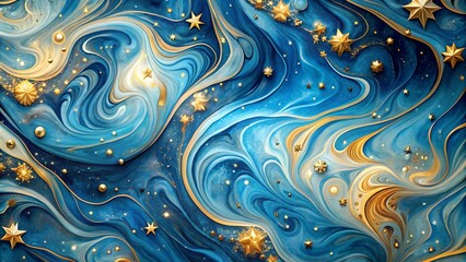 The Embrace of the Sky: A Blue and Gold Marble Celestial Canvas  AI generated