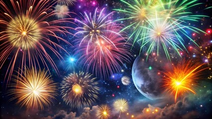 Fototapeta premium Celestial Symphony: A Cosmic Firework Display Illuminating the Night Sky AI generated