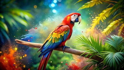 A Splash of Paradise: Vibrant Parrot Amidst Tropical Foliage  Generative AI