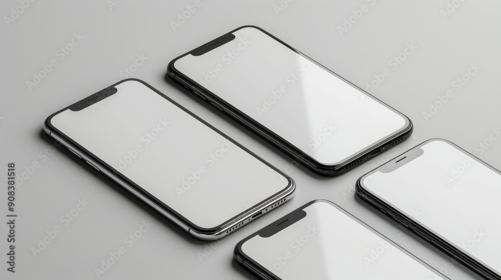 Aufkleber flat rays collection of smartphone mockup blank screen isolated with clipping path on white background : Generative AI