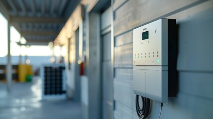 Solar Inverter Hybrid isometric System Controller with Switch Home Battery Energy Storage located in Garage Wall : Generative AI