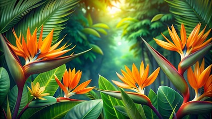 Vibrant Paradise: A Strelitzia and Tropical Leaf Banner  Generative AI
