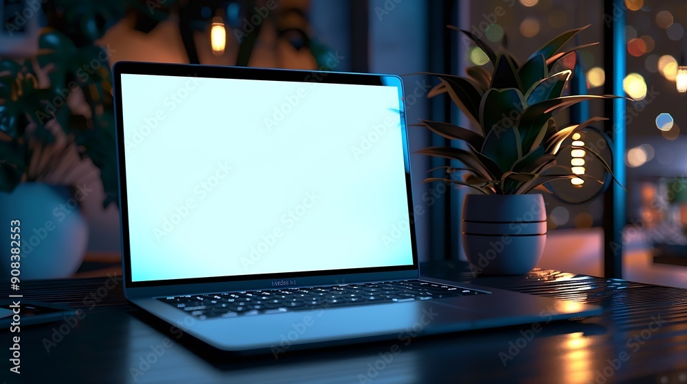 Leinwandbilder laptop computer blank screen on table : Generative AI