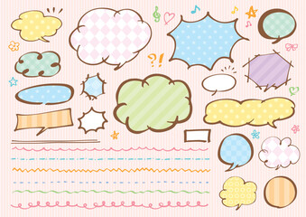 カラフルなかわいい落書き風ふきだしやラインなどのセット