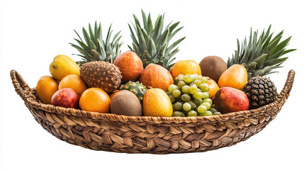 Tropical fruit basket isolated on white background