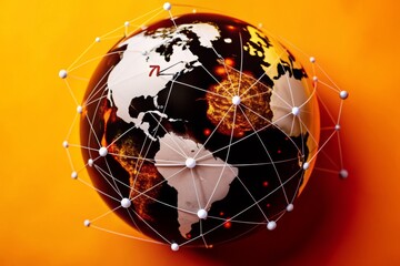 A globe with a network of lines connecting it