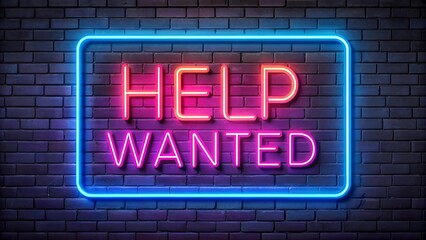 Vibrant Neon Help Wanted Sign  generative AI