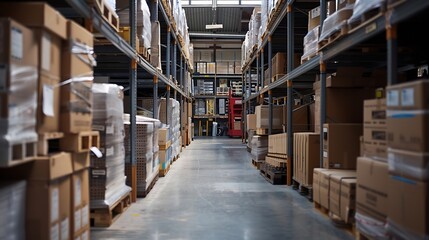 Obraz premium Startup business space filled with merchandise in boxes to ship to clients products in cardboard packages used for supply chain distribution Empty warehouse with merchandise and depot : Generative AI