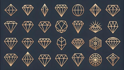 Geometric Diamond Icon Set: Elegant Line Art Symbols for Luxury Brands  Generative AI