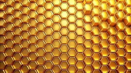A Symphony of Golden Hues: A Realistic Honeycomb Texture with a Hexagonal Background  AI generated