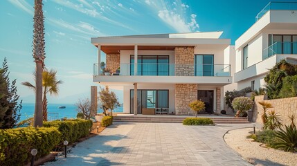 Fototapeta premium View of private villa in Protaras Cyprus : Generative AI