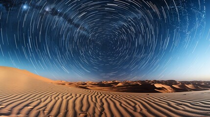 Naklejka premium Star trail over the sand dunes of rub al khali desert oman middle east : Generative AI