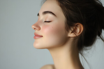 Naklejka premium A close up of a girl's face with her eyes closed