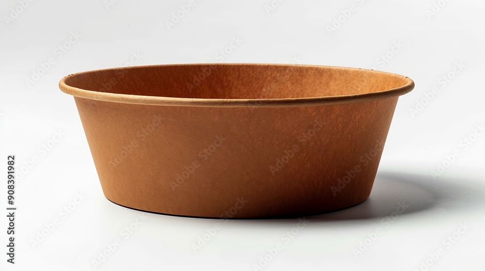 Poster Side view closeup of empty single brown paper bowl isolated on white background with clipping path : Generative AI