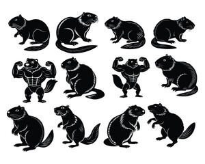 beaver silhouette set  © FIROJ