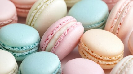 Obraz premium Close-up of a selection of vintage pastel macarons, highlighting their smooth surfaces and subtle color variations