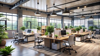 Fototapeta premium The Personalized Sanctuary: An Open Plan Office with AI-Powered Customization and Privacy Zones Generative AI