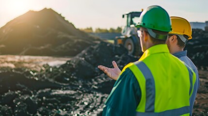 Engineers Discussing Landfill Gas Recovery Efficiency in Environmental Engineering Project