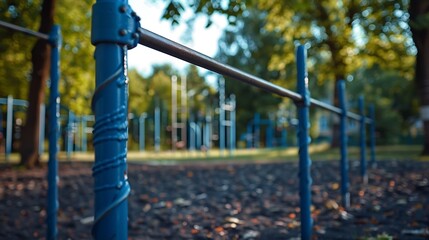 Modern sports field with horizontal bars in the park Street workout High quality photo : Generative AI
