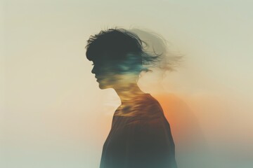Silhouette of a Woman at Sunset Capturing Distinctive Moment and Expression