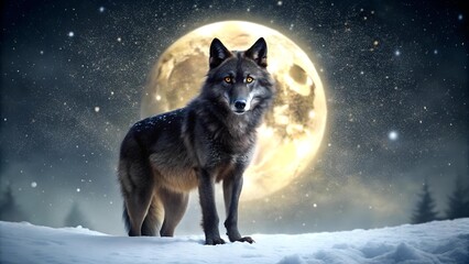 Obraz premium The Wolf's Gaze: A Majestic Lunar Portrait Generative AI