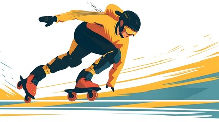 Minimalist of a Rollerblader Skating on a White Background