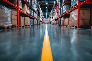 Photograph of a Clean and Spacious Warehouse Ready for New Stock: Highlighting storage and preparedness.