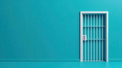 Police station cell, simple barred door, flat design illustration