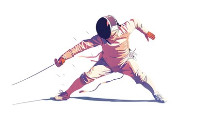Fototapeta premium Minimalist of a Fencer Lunging on White Background