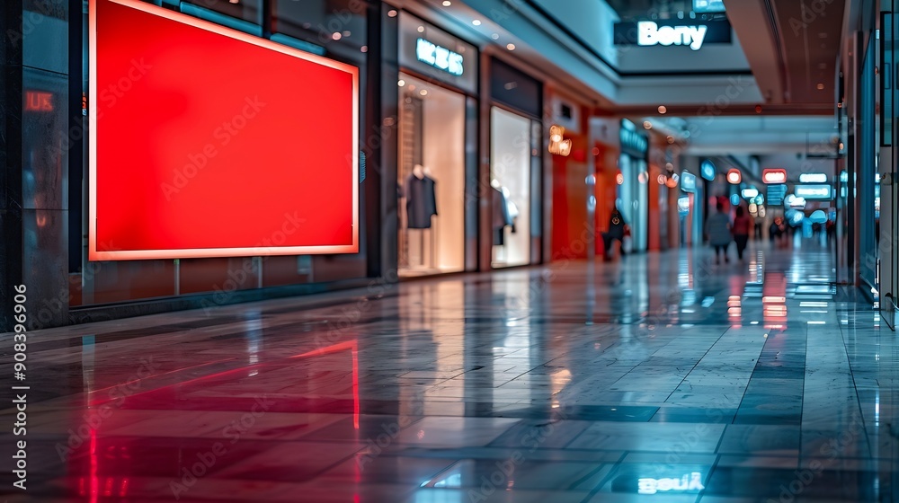 Aufkleber red blank sign inside shopping mall mock up advertise display frame setting over the clothes line in