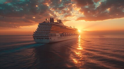 Big cruise ship in the sea at sunset Beautiful seascape Luxury Cruise Ship  Ocean Liner Concept for vacation and travel with a generic cruise ship : Generative AI