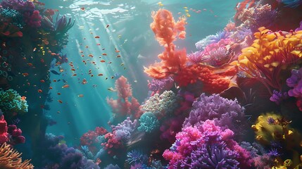 Naklejka premium Underwater scene with corals and tropical fish