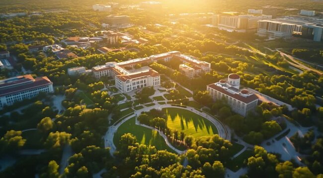 Aerial view scene of university building, Camera slow motion with different angles