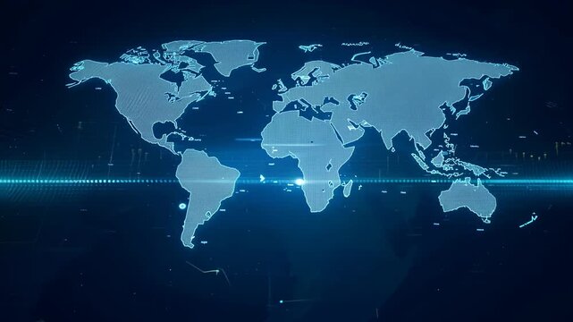 Digital world map on a dark background