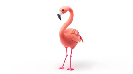 Fototapeta premium Adorable Pastel Clay Flamingo Sculpture on White Background