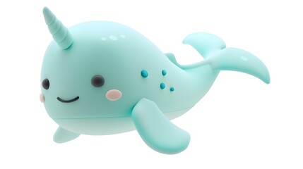 Naklejka premium Adorable Smiling Clay Narwhal Swimming in Pastel Colors on White Background