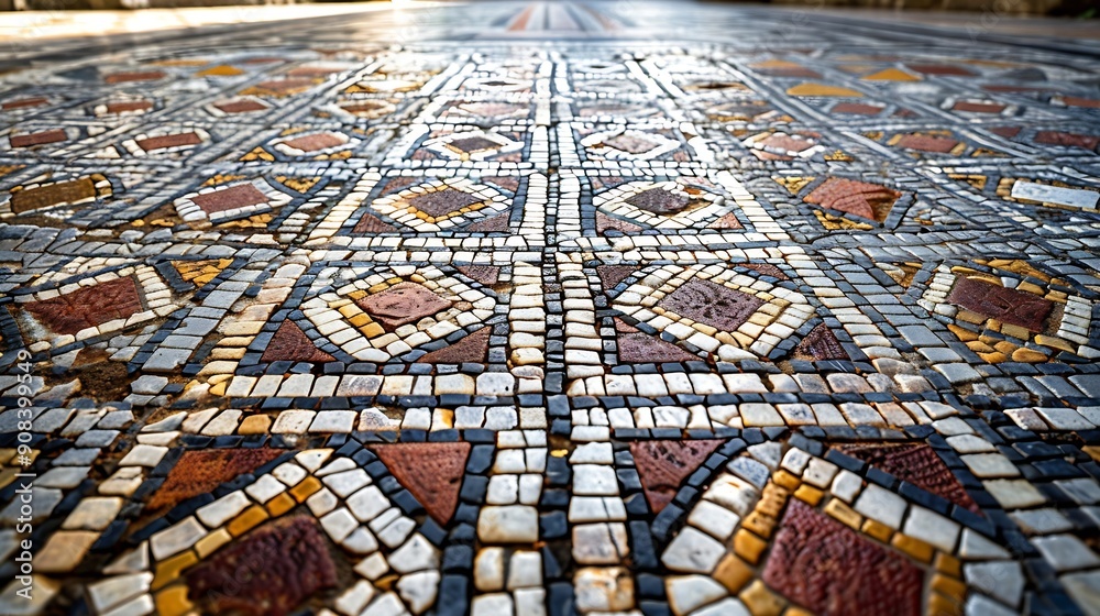 Poster ancient mosaic floor regular pattern from laodicea church with geometric design denizli turkey turki