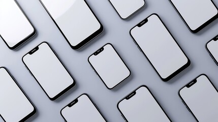 flat rays collection of smartphone mockup blank screen isolated with clipping path on white background : Generative AI