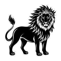 Lion in linocut textured style. Isolated on white background vector illustration.