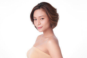 Beautiful young asian woman with clean fresh skin on white background, Face care, Facial treatment, Cosmetology, beauty and spa, Asian women portrait.