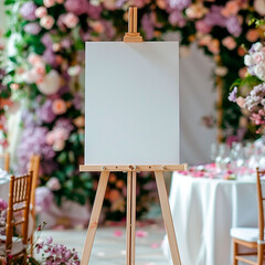 Wedding Sign . Wedding Board Mockup with flowers blossom