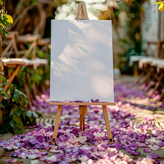 Wedding Sign . Wedding Board Mockup with flowers blossom