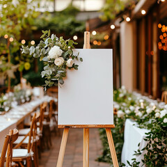 Wedding Sign . Wedding Board Mockup with flowers blossom