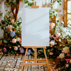 Wedding Sign . Wedding Board Mockup with flowers blossom