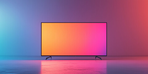 modern living room with tv with oled screen and gradient pattern on it, ready to use