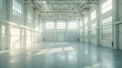 Interior of empty warehouse or garage in white colors : Generative AI