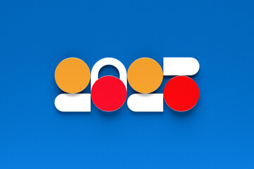 2025 new year card with 3d realistic year number on colorful  background. 3D illustration. Volumetric figures 2025 at an angle, space for text for New Year's greetings, New Year's corporate banner