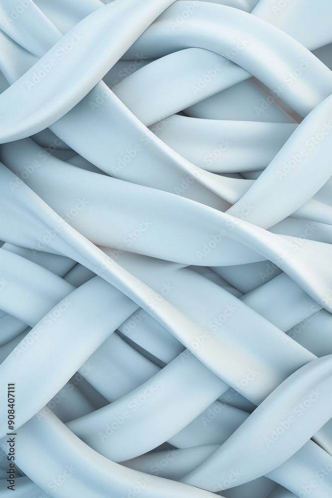 Poster abstract close-up of smooth, intertwined white ribbons creating a dynamic and flowing pattern with s