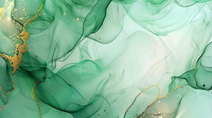 Abstract Alcohol Ink Art on Canvas, Vibrant Green with Golden Cracks, Captivating Abstract Expression of Nature's Resilience and Growth.